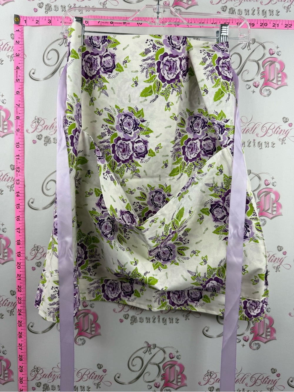 Apron skirt tie up Floral Purple Rose Wrap Top with Lavender Ties pocket